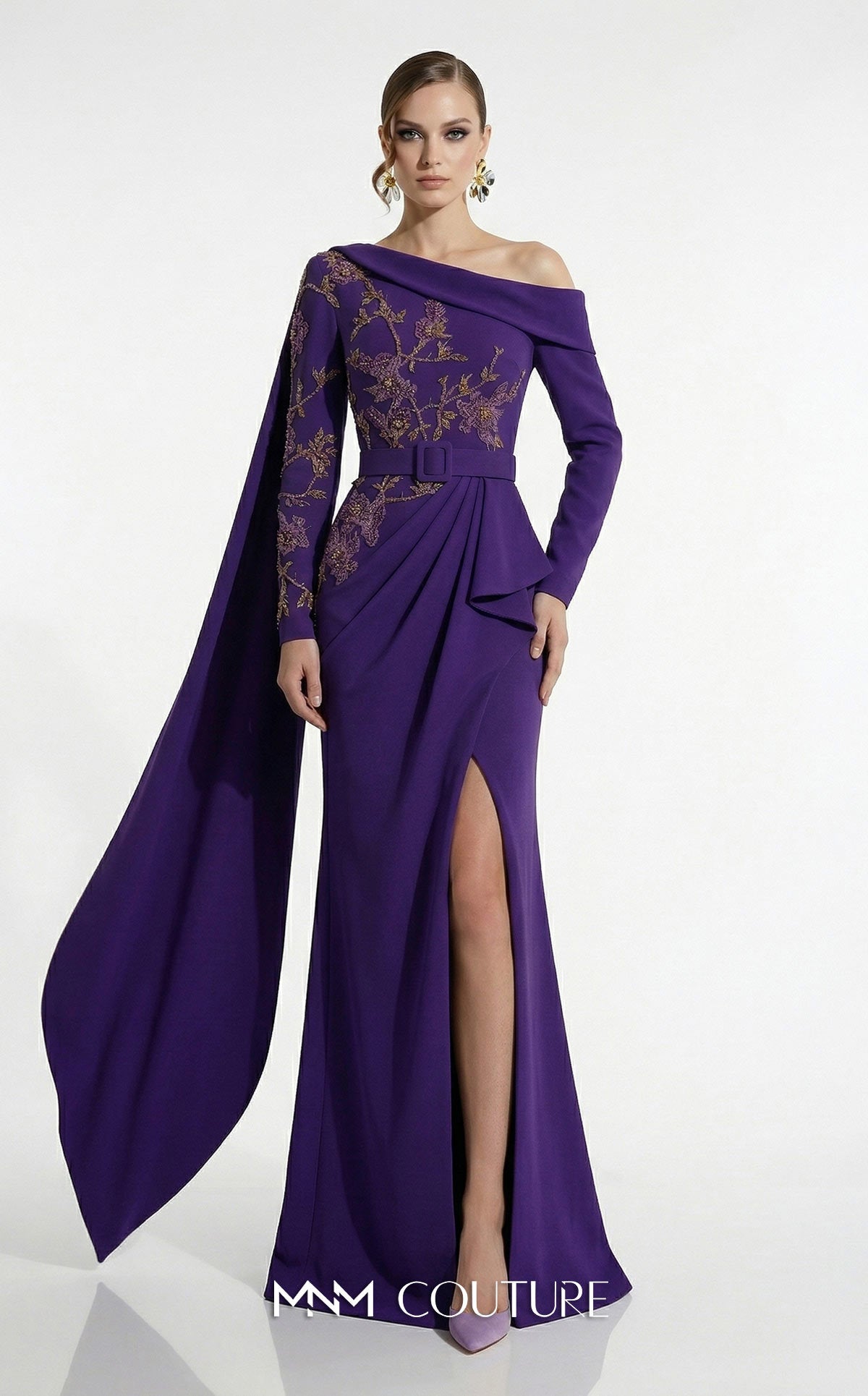 Off-the-Shoulder Floor-Length Crepe Formal Mermaid MNM Couture F03039