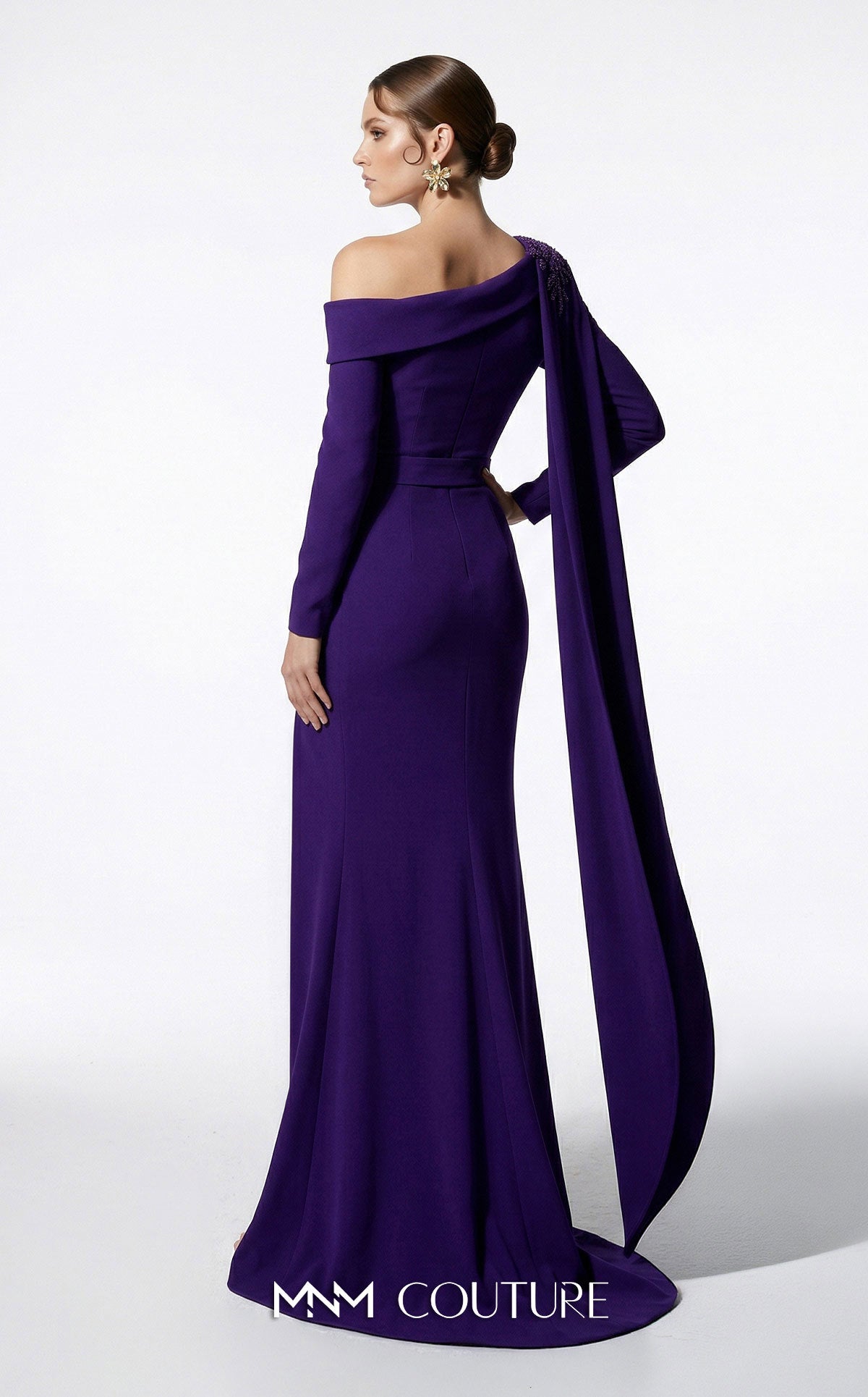 Off-the-Shoulder Floor-Length Crepe Formal Mermaid MNM Couture F03039