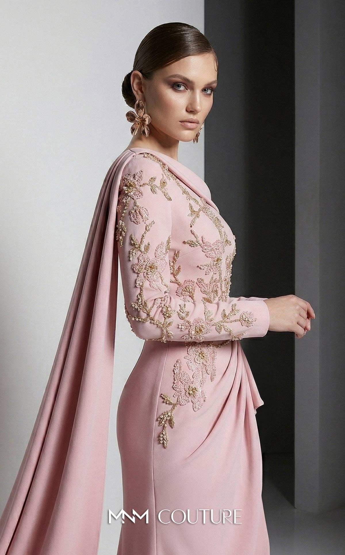 Off-the-Shoulder Floor-Length Crepe Formal Mermaid MNM Couture F03039
