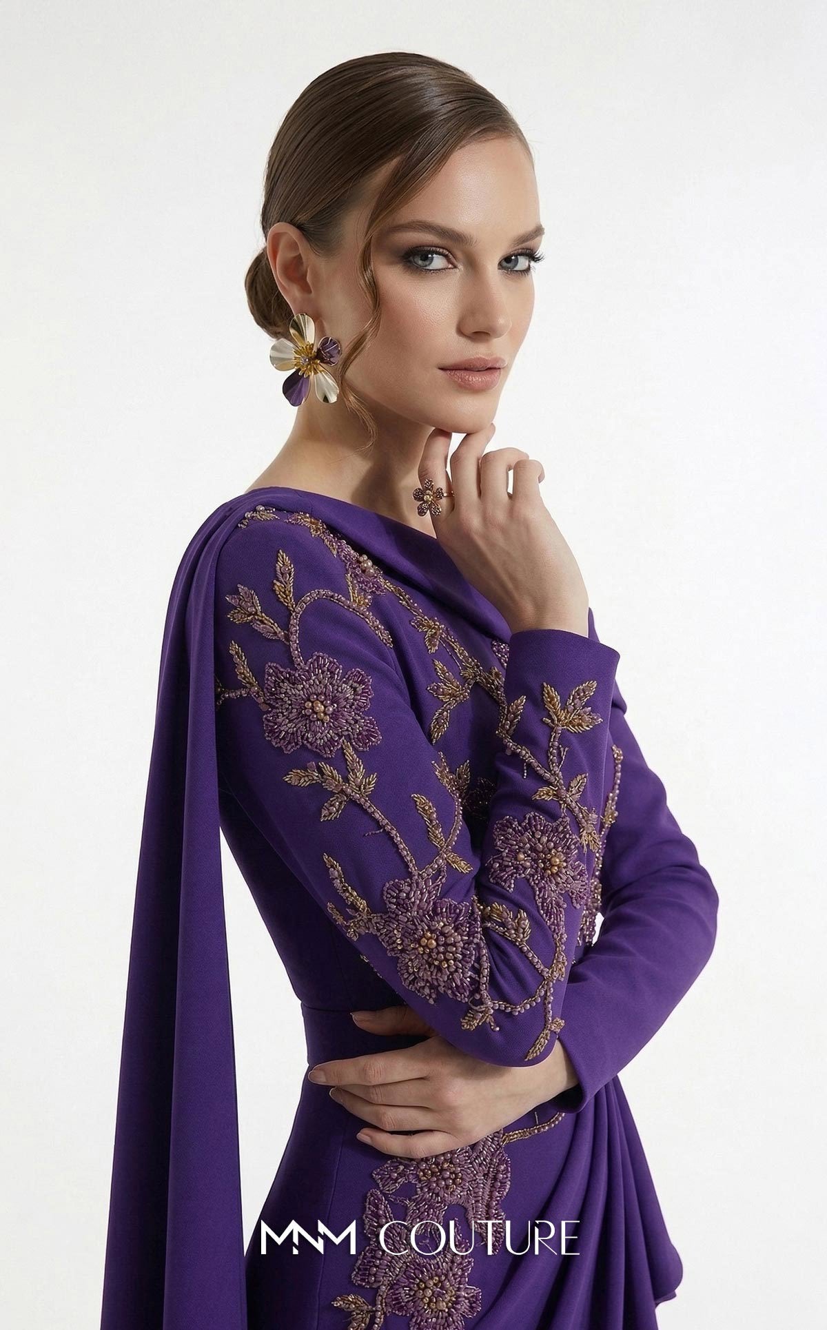 Off-the-Shoulder Floor-Length Crepe Formal Mermaid MNM Couture F03039