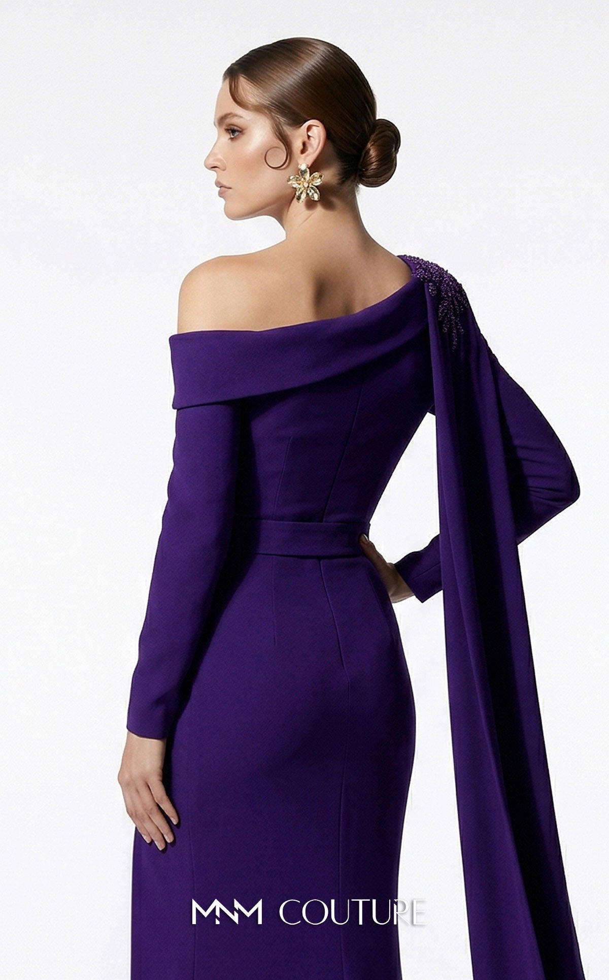 Off-the-Shoulder Floor-Length Crepe Formal Mermaid MNM Couture F03039