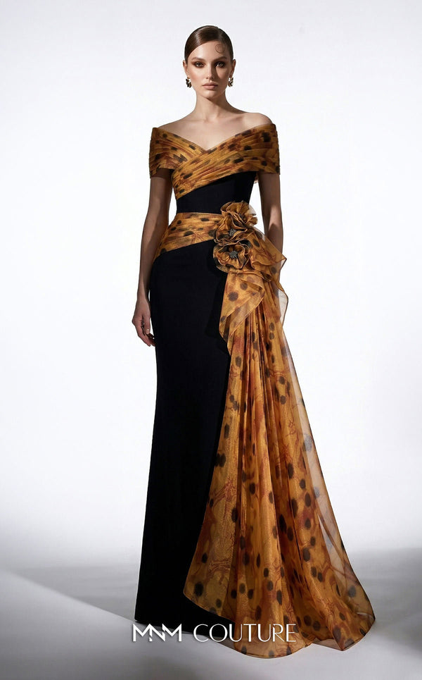 Off-the-Shoulder Floor-Length Chiffon Evening Mermaid MNM Couture F03043