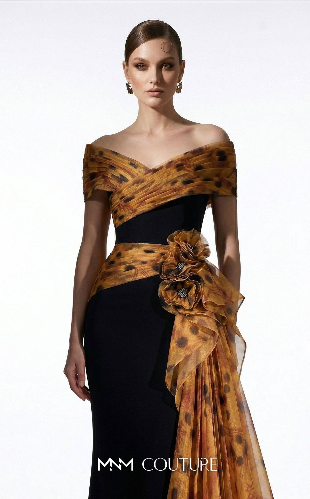 Off-the-Shoulder Floor-Length Chiffon Evening Mermaid MNM Couture F03043