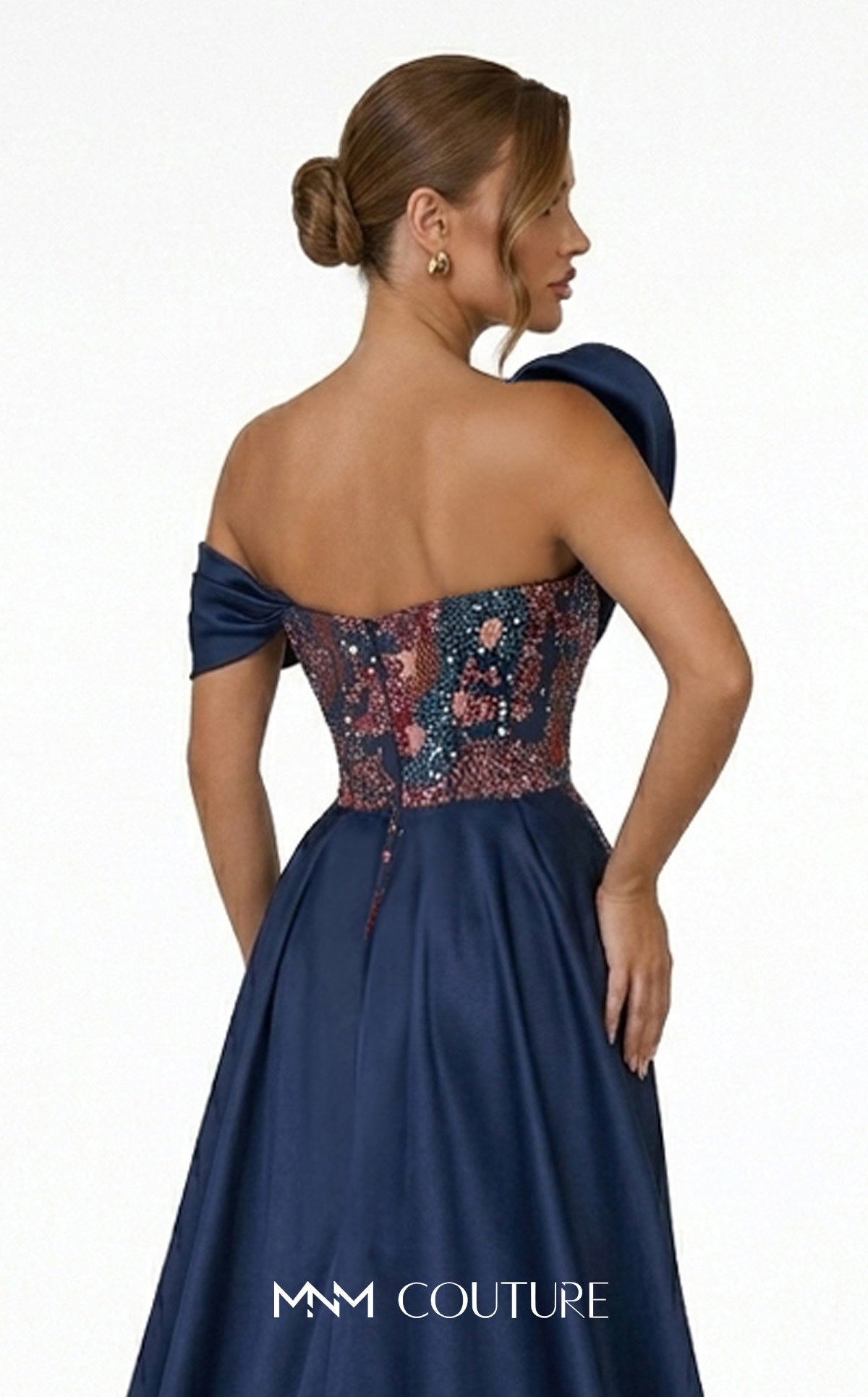 Off-the-Shoulder Floor-Length Satin Evening Mermaid MNM Couture F03044