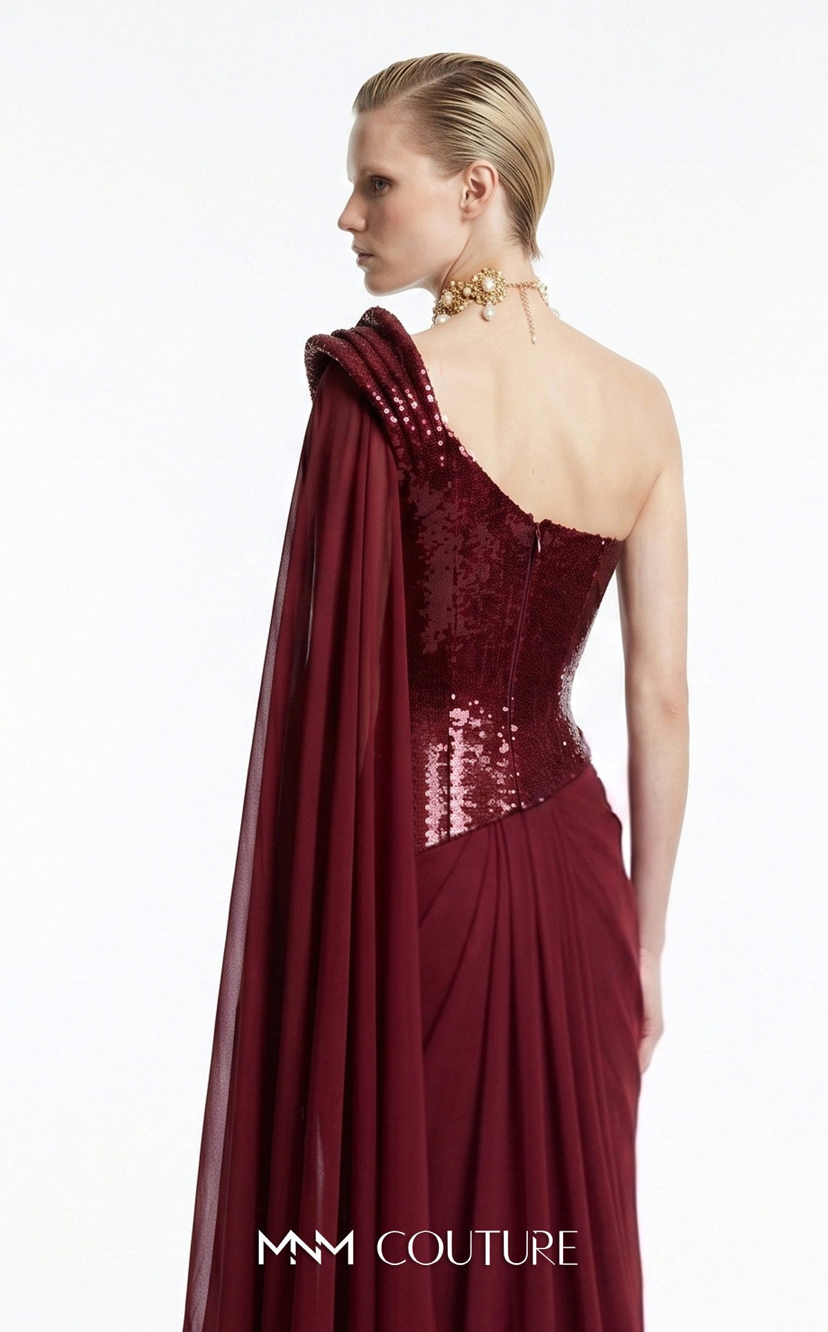 Off-the-Shoulder Floor-Length Sequin Formal Mermaid MNM Couture F03048