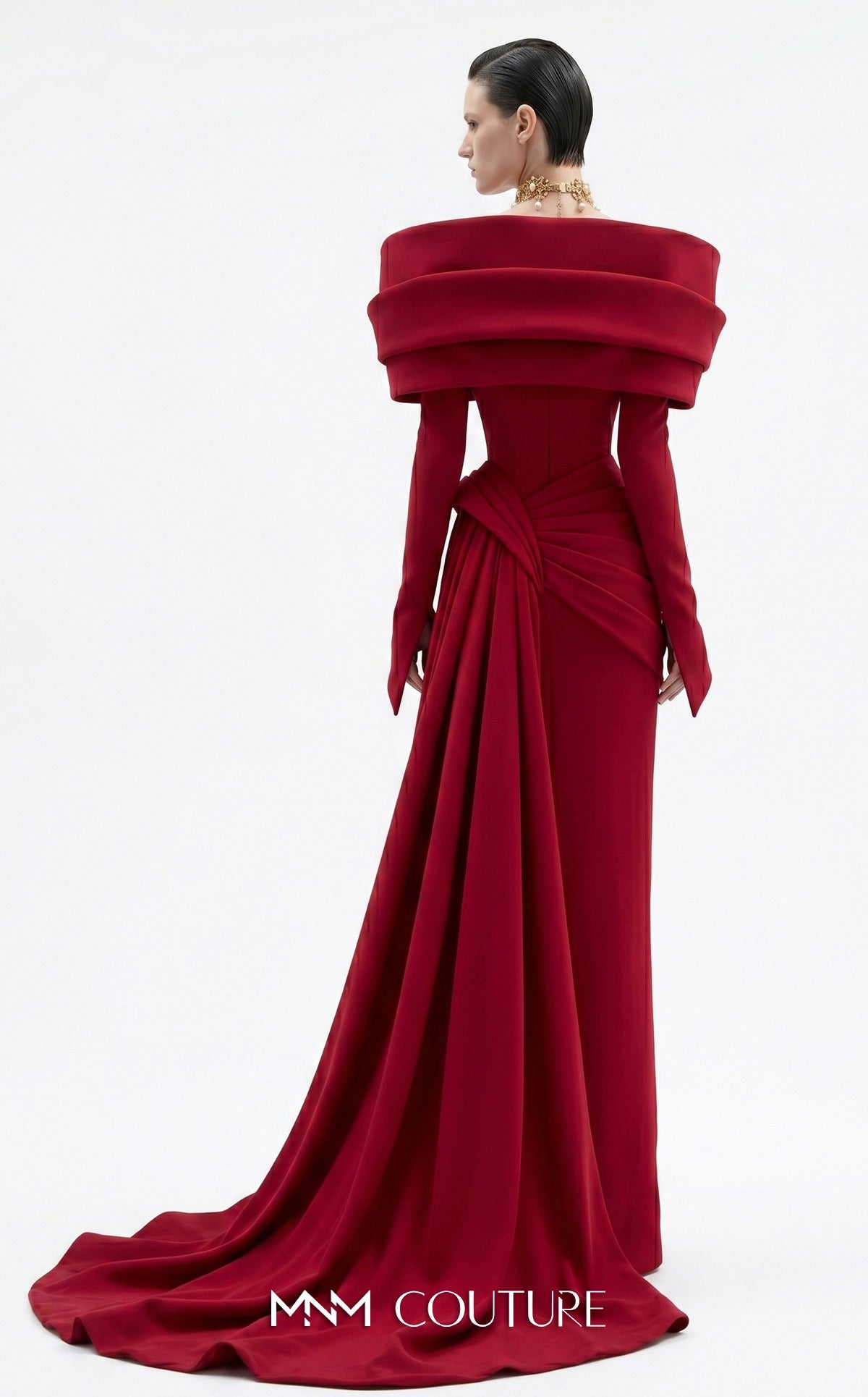 Off-the-Shoulder Floor-Length Crepe Evening Sheath/Column MNM Couture F03049