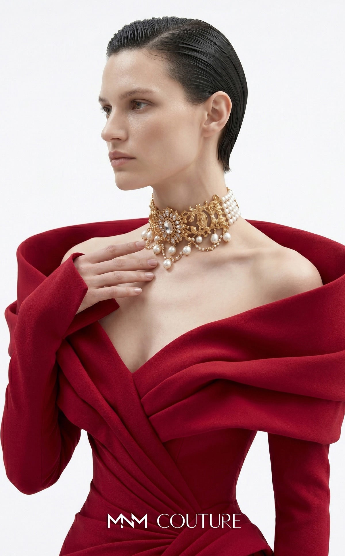 Off-the-Shoulder Floor-Length Crepe Evening Sheath/Column MNM Couture F03049