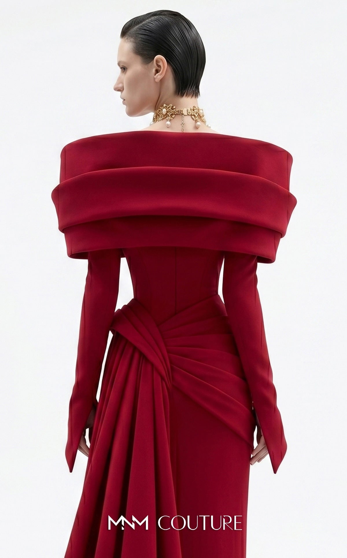 Off-the-Shoulder Floor-Length Crepe Evening Sheath/Column MNM Couture F03049