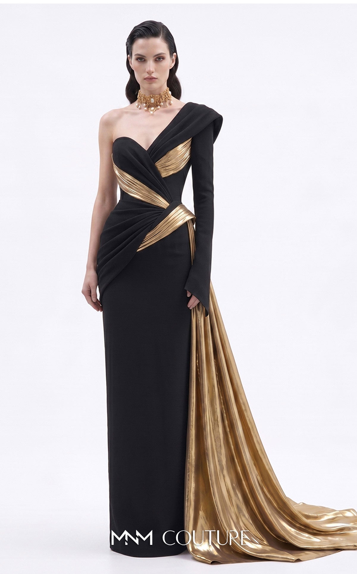 One-Shoulder Floor-Length Satin Formal Sheath MNM Couture F03063