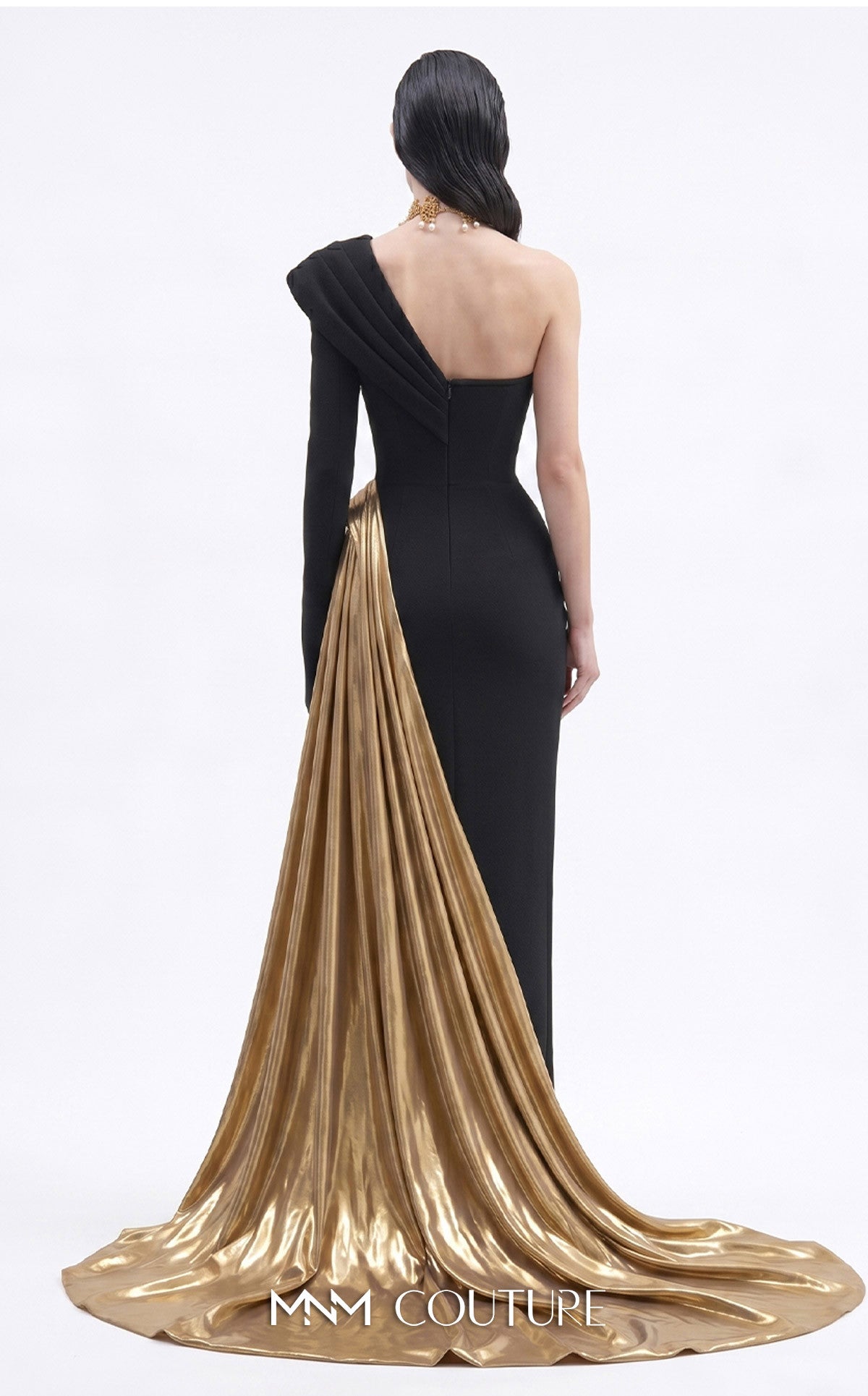 One-Shoulder Floor-Length Satin Formal Sheath MNM Couture F03063
