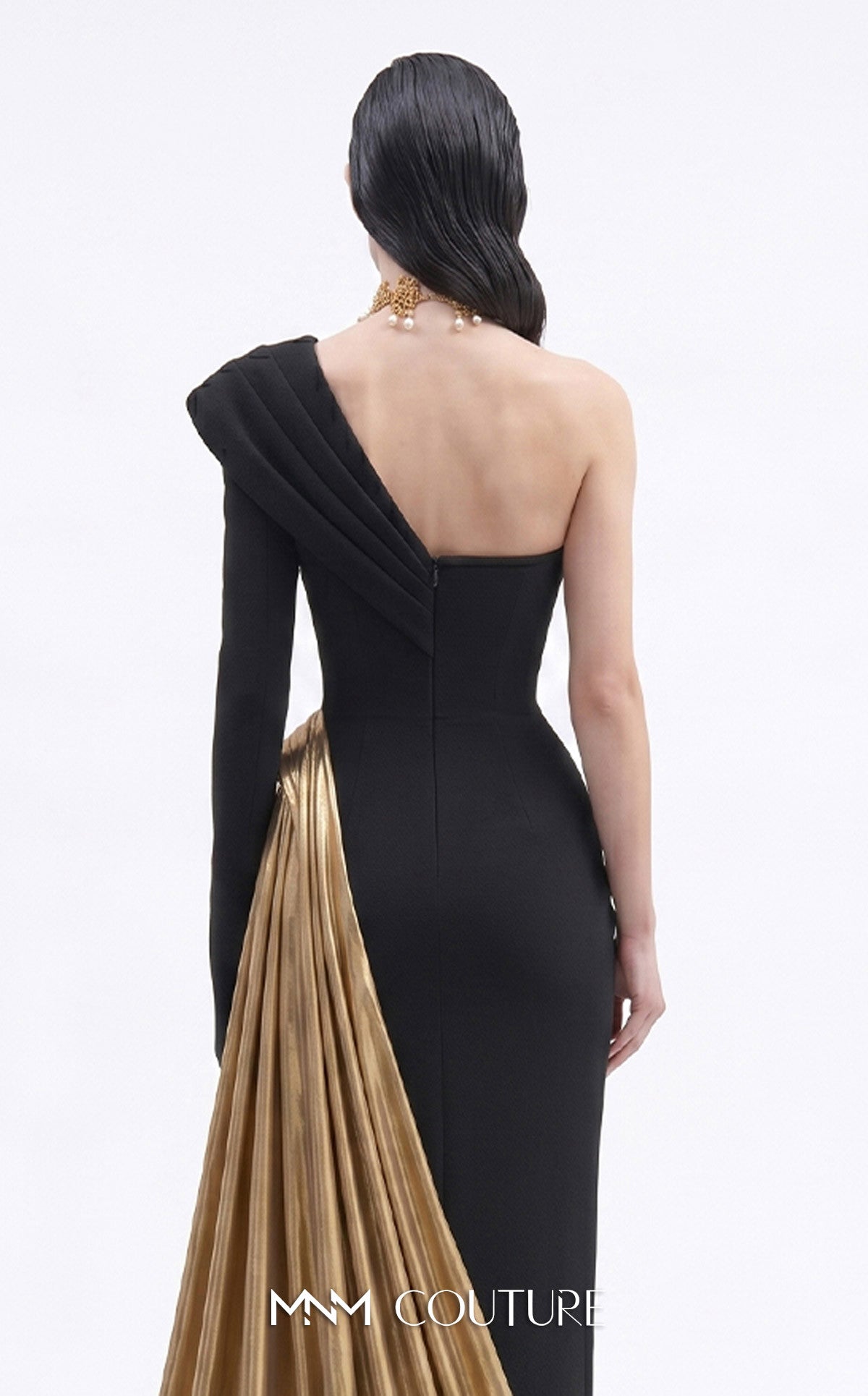 One-Shoulder Floor-Length Satin Formal Sheath MNM Couture F03063