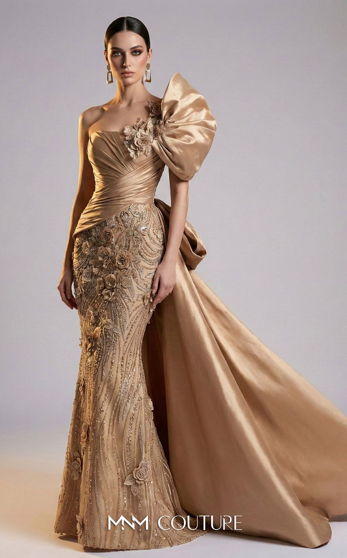 One-Shoulder Floor-Length Satin Formal Mermaid MNM Couture F03065