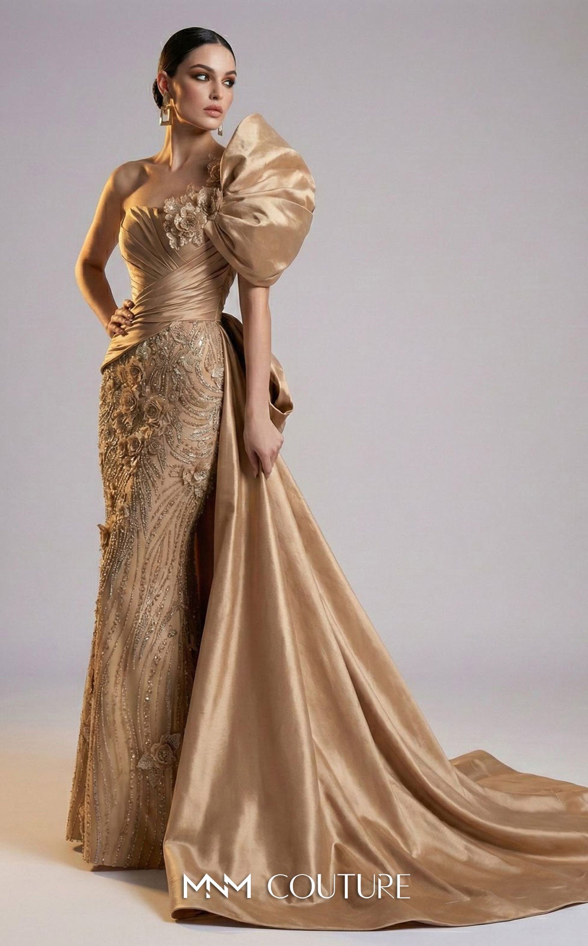 One-Shoulder Floor-Length Satin Formal Mermaid MNM Couture F03065