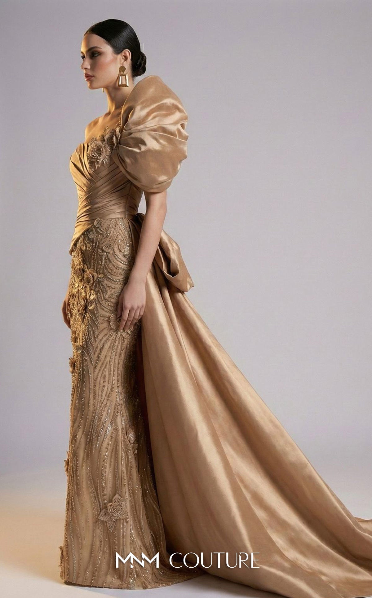 One-Shoulder Floor-Length Satin Formal Mermaid MNM Couture F03065
