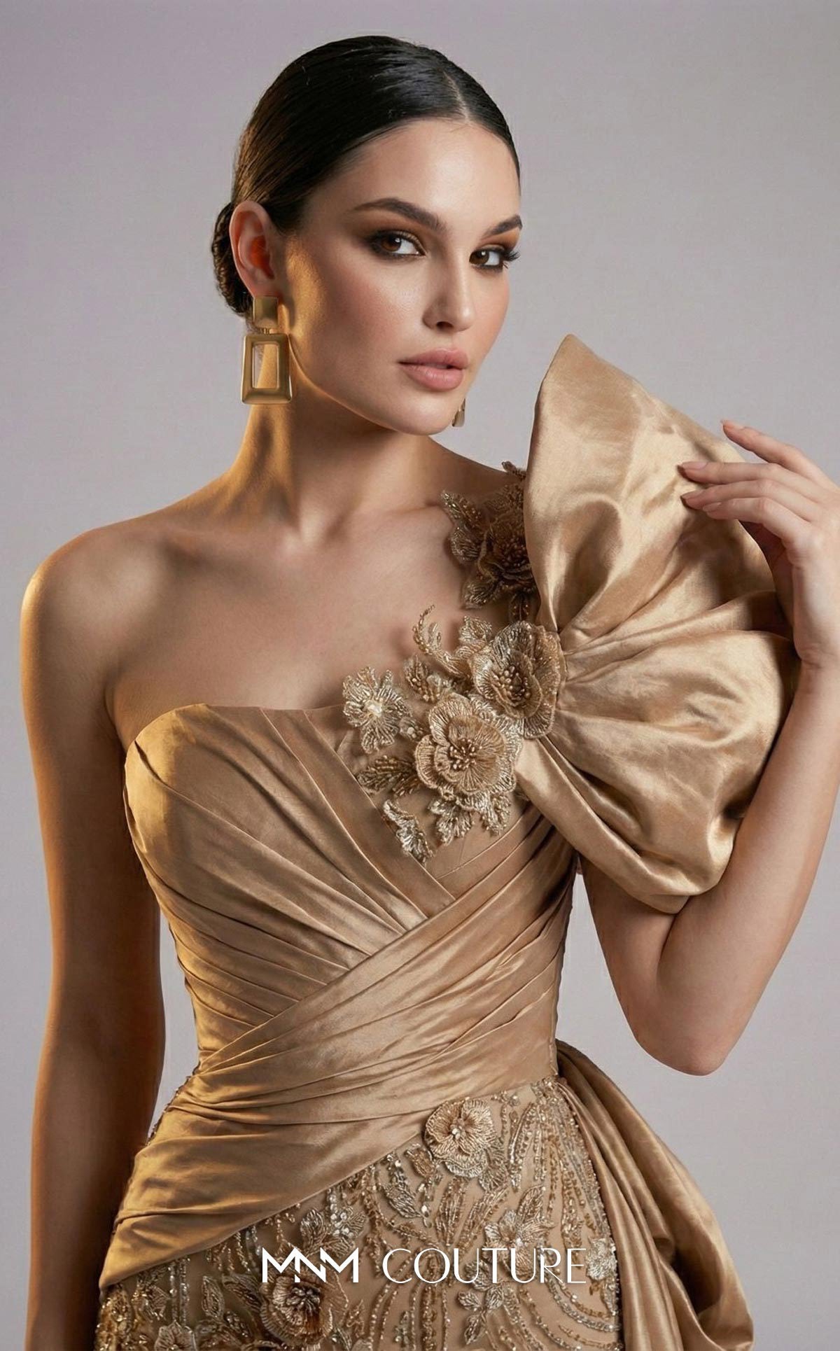 One-Shoulder Floor-Length Satin Formal Mermaid MNM Couture F03065