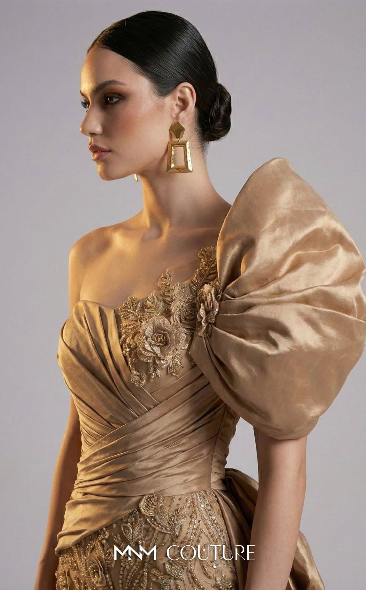 One-Shoulder Floor-Length Satin Formal Mermaid MNM Couture F03065