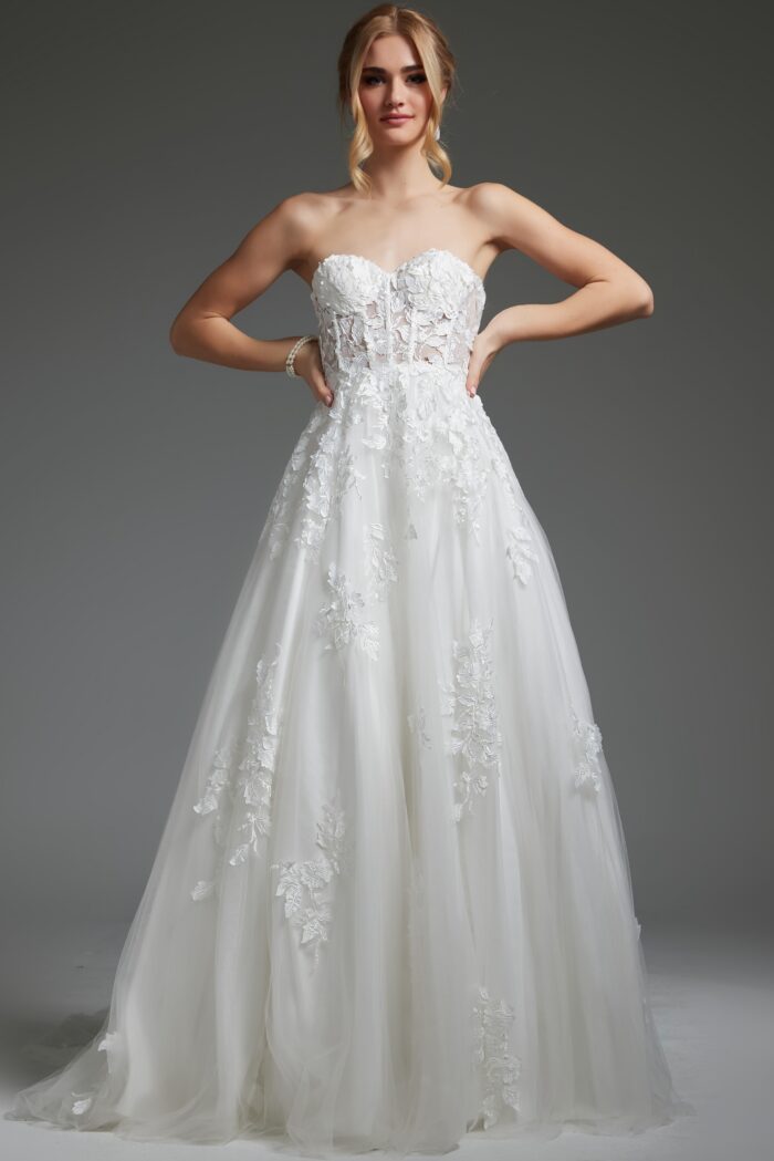 Wedding Dresses Long Beaded Ball Gown Wedding Dress  Ivory/Ivory