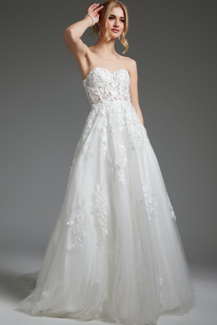 Wedding Dresses Long Beaded Ball Gown Wedding Dress  Ivory/Ivory