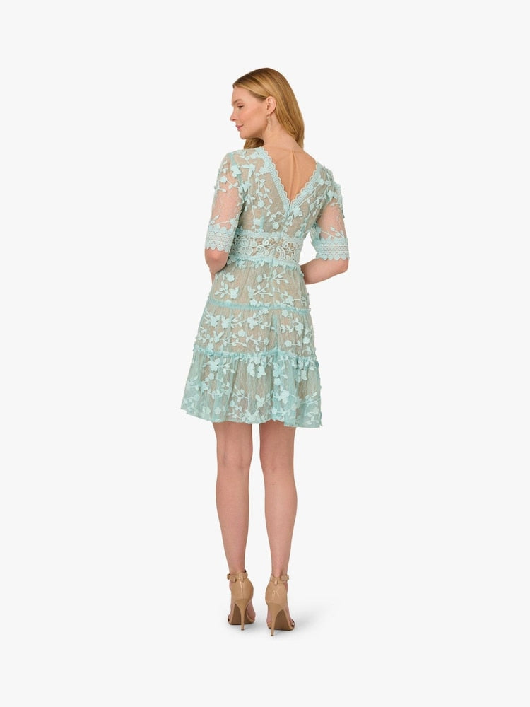 V-Neck Knee-Length Lace Occasion Fit & Flare Adrianna Papell AP1D105244