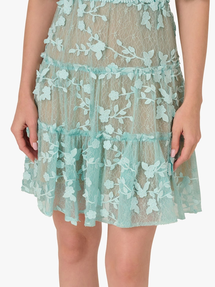 adrianna papell green lace dress Women's V-Neck Embroidered - Airy Aqua Model-13 Gowns Elegant and opulent Jovani Short and Cocktail Color:Sand/Nude/Ivory/Silver