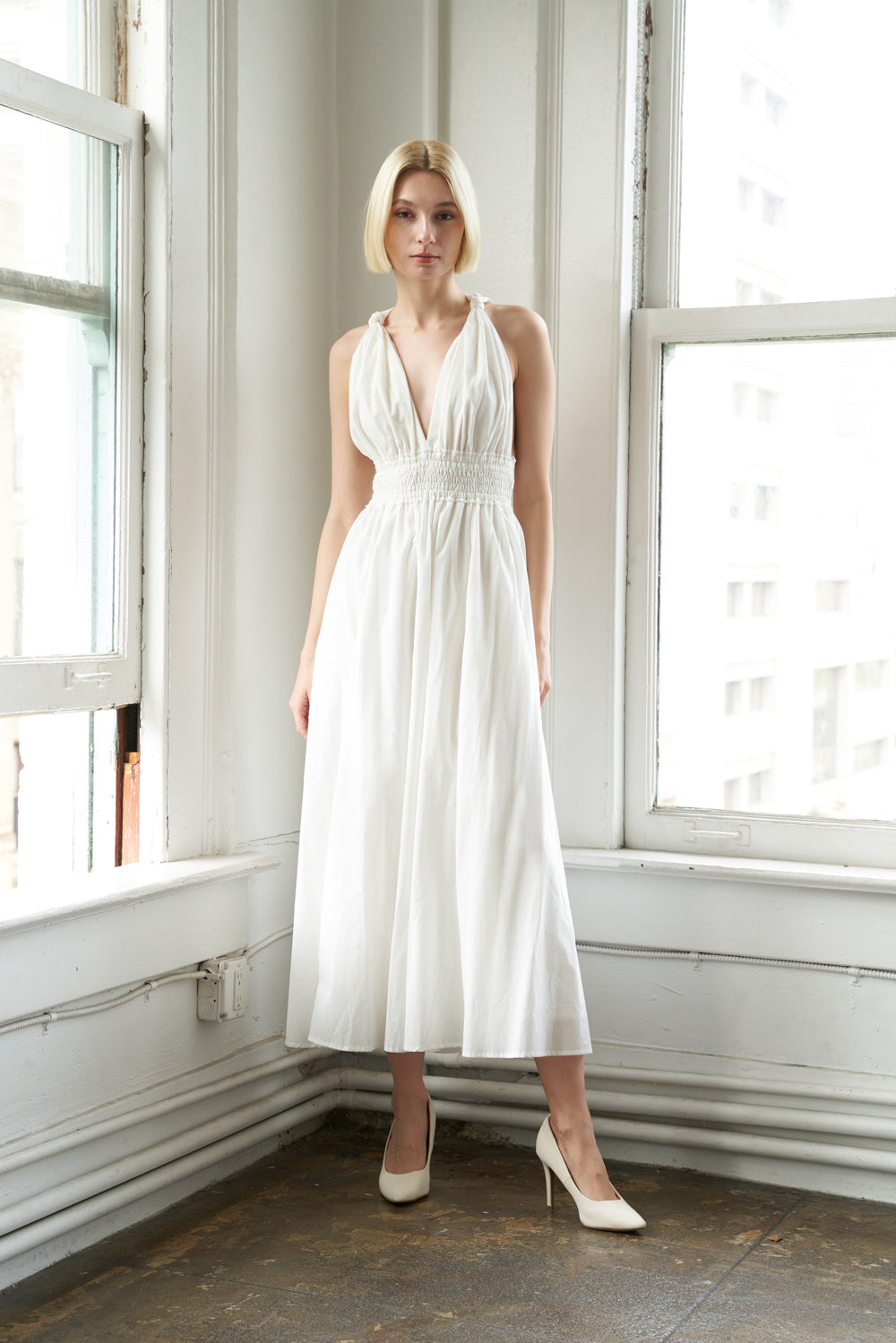 Cocktail Dresses Pleated Formal Cocktail Tea Length Dress Flying Tomato FD1033 White