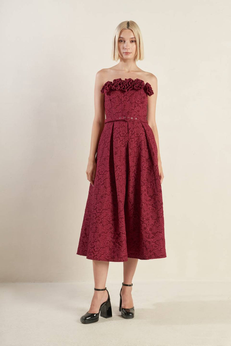 Cocktail Dresses Midi Floral Cocktail Formal Dress Flying Tomato FD1304 Burgundy