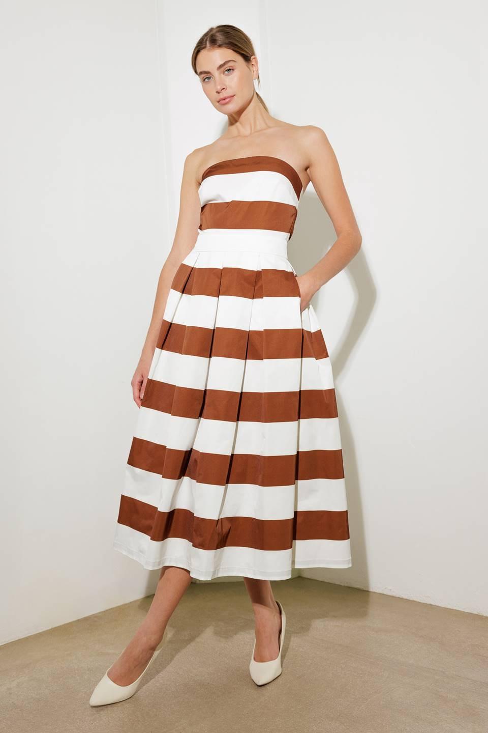 Strapless Straight Neck Tea-Length Satin Cocktail A-Line Flying Tomato FD1352
