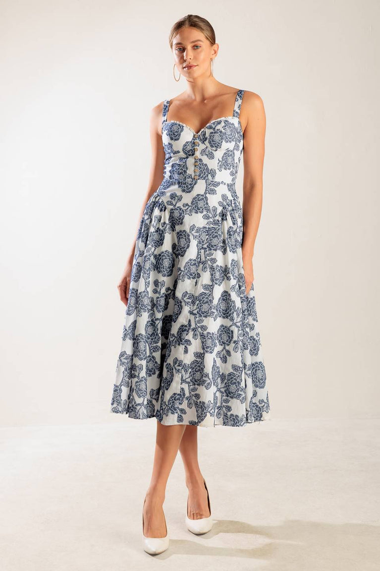 Cocktail Dresses Midi A Line Short Floral Print Cocktail Dress Flying Tomato FD1517 White/Navy