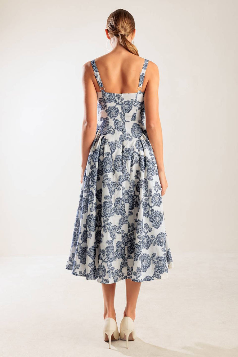 Cocktail Dresses Midi A Line Short Floral Print Cocktail Dress Flying Tomato FD1517 White/Navy