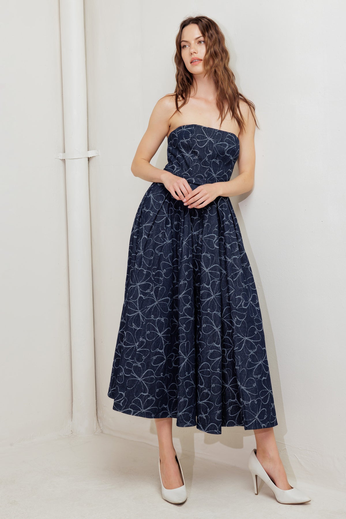 Cocktail Dresses Floral Print Short A Line Pleated Tea Length Cocktail Dress Flying Tomato FD1653 Denim