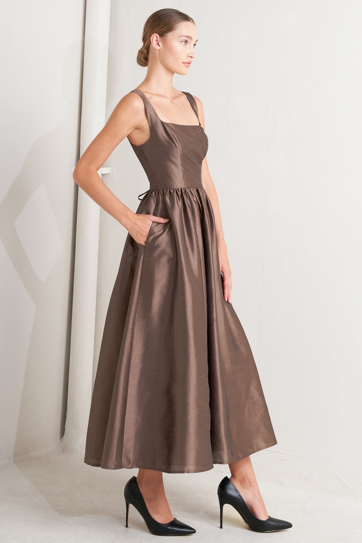 Cocktail Dresses Tea Length Evening Cocktail A Line Dress Flying Tomato FD1658 Brown