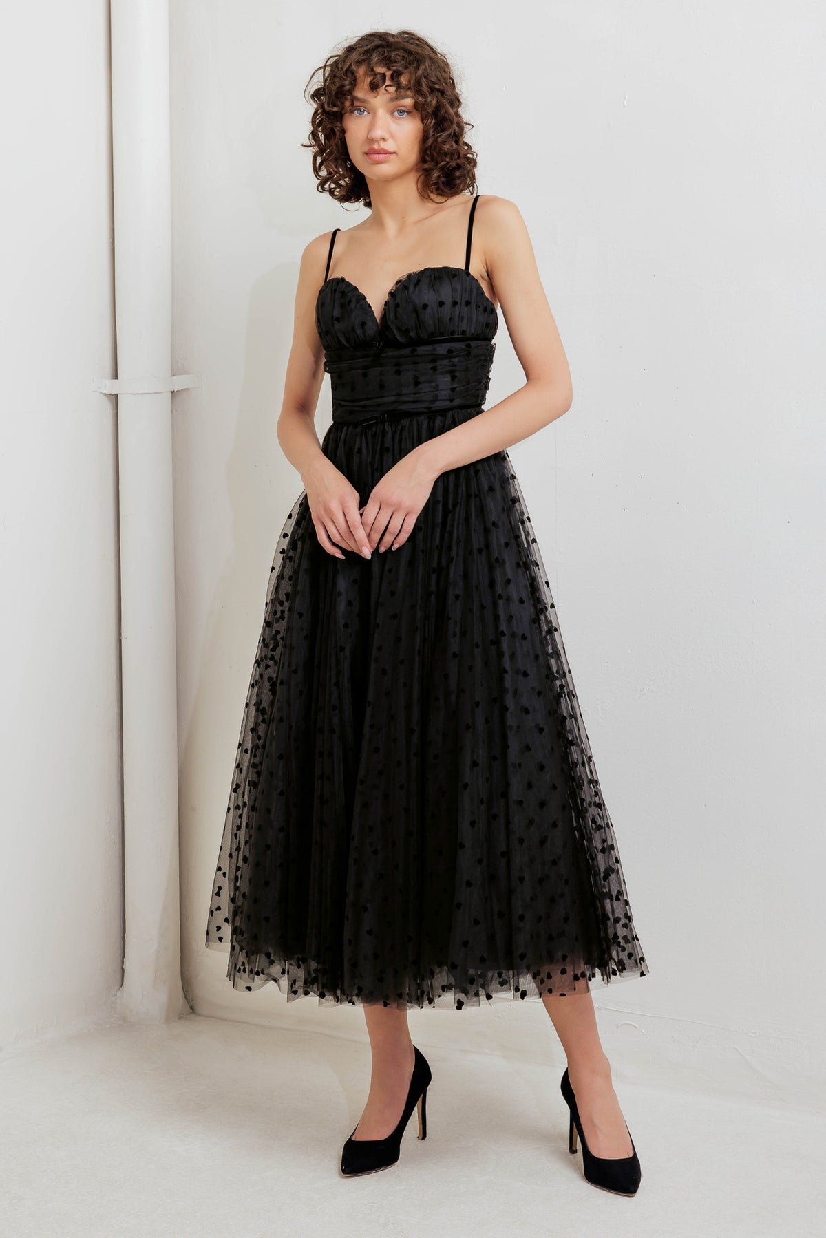 HEART DOT BALLET TULLE MIDI DRESS l FREEMARKET Black / M
