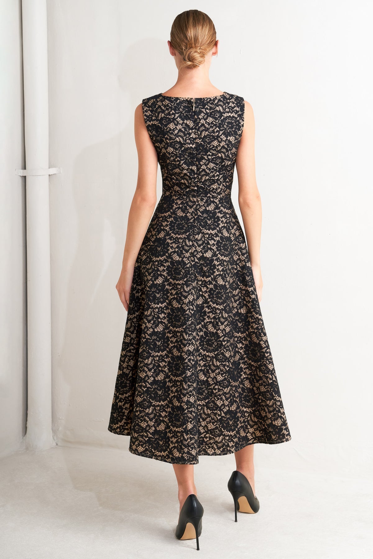 Cocktail Dresses A Line Tea Length Lace Short Cocktail Dress Flying Tomato FD1667 Black/Camel