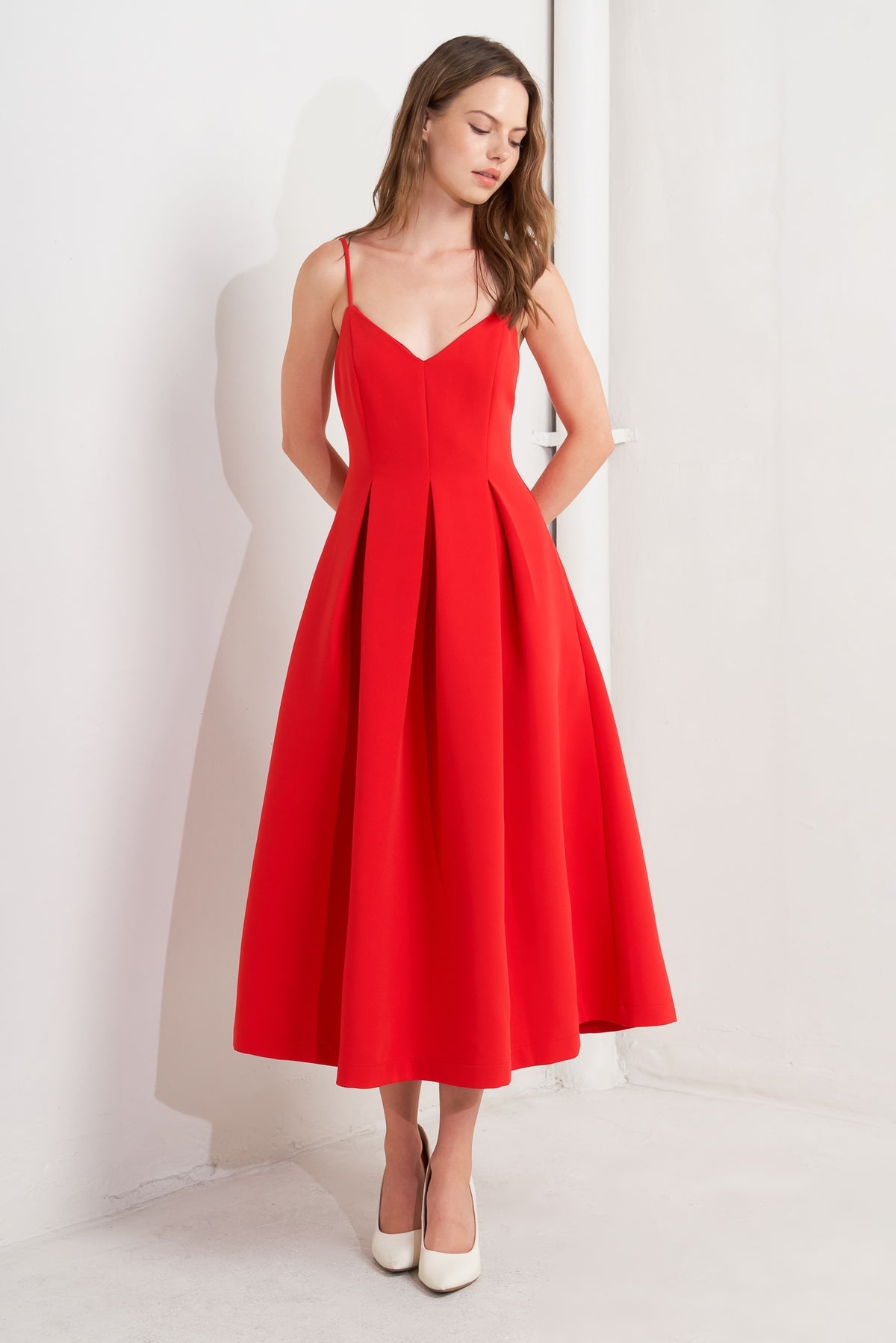 Cocktail Dresses Pleated Midi Evening Cocktail A Line Dress Flying Tomato FD1746 Red