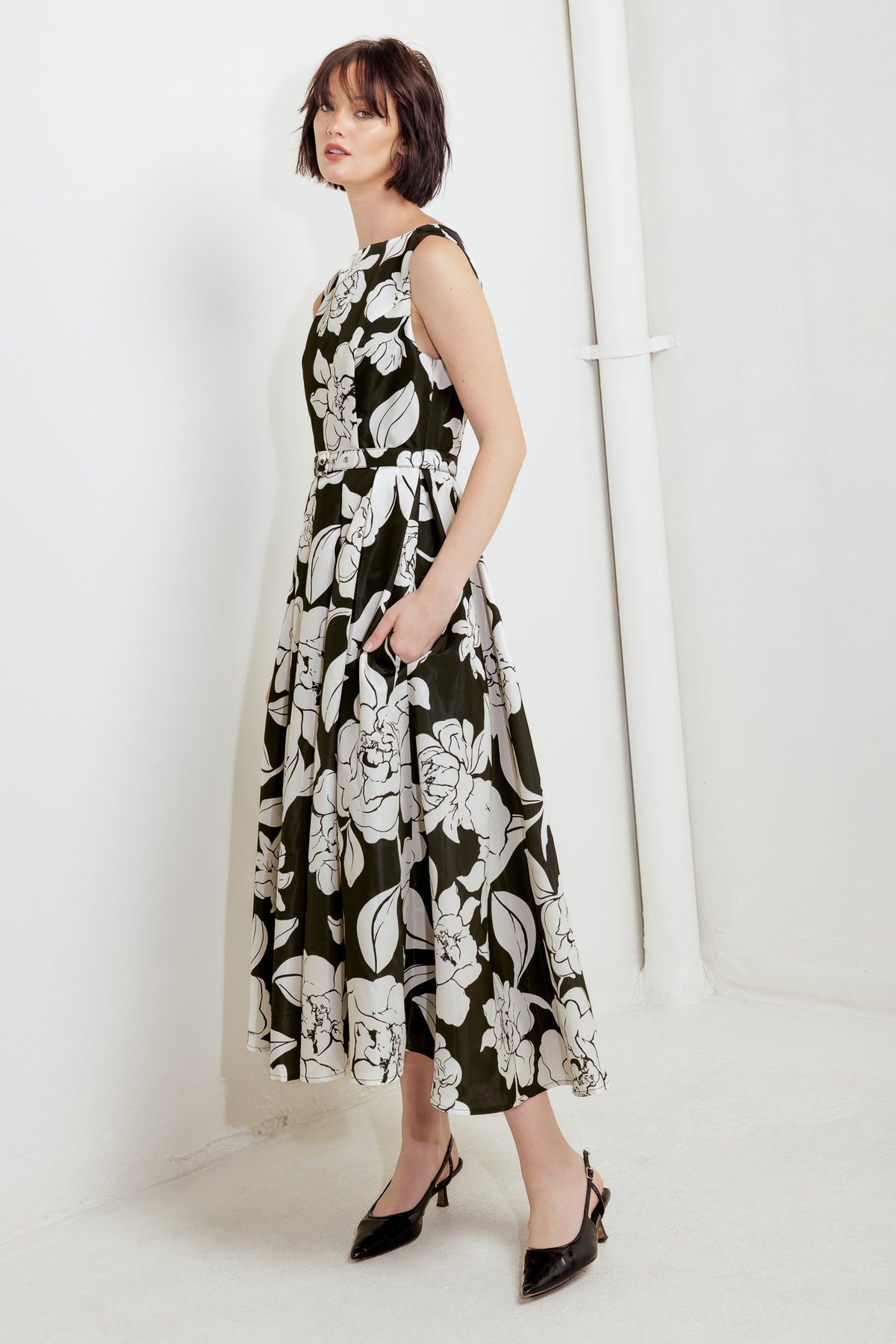 Cocktail Dresses Short Tea Length Floral Print Cocktail Dress Flying Tomato FD1761 Black