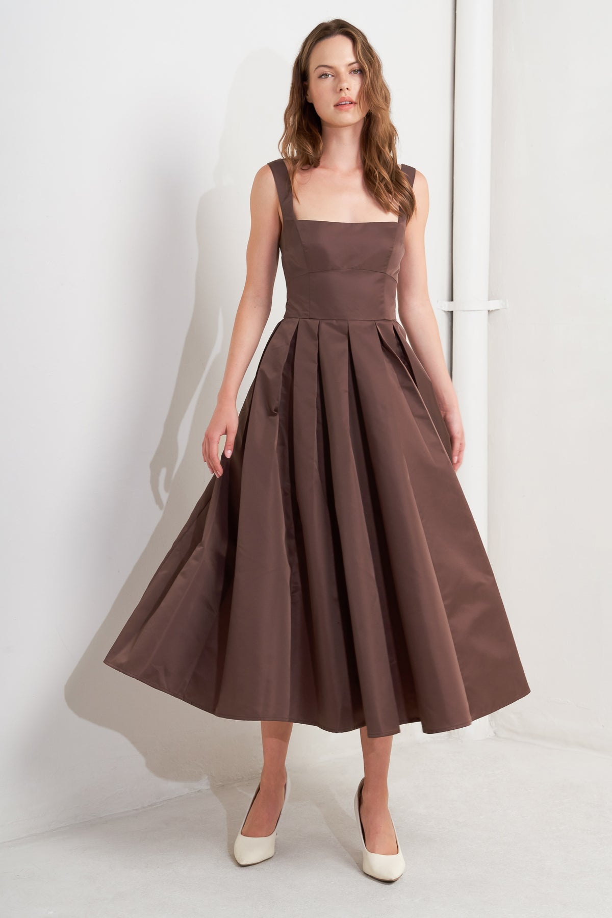 Cocktail Dresses Midi Pleated Evening Cocktail Dress Flying Tomato FD1781 Cocoa