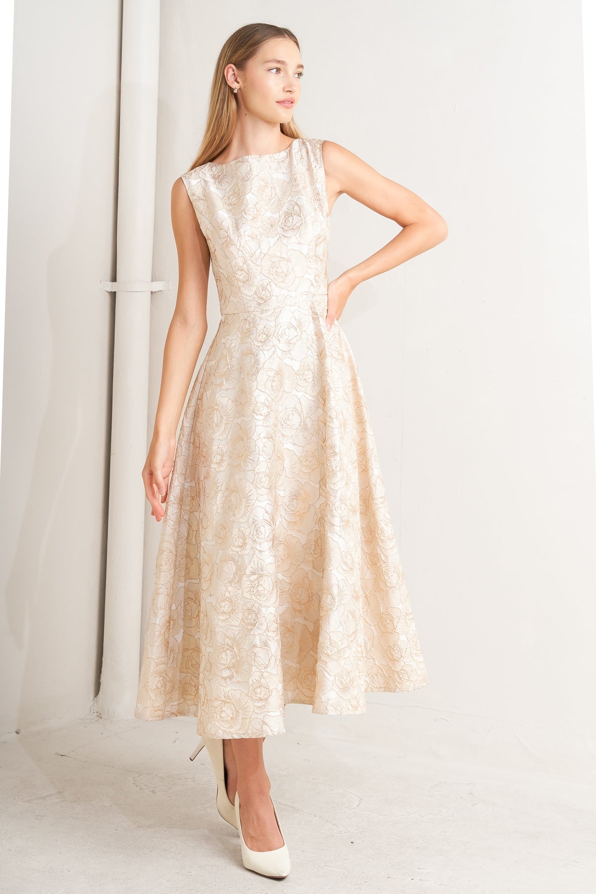 Cocktail Dresses Floral Print Short Tea Length Cocktail A Line Dress Flying Tomato FD1822 Champagne
