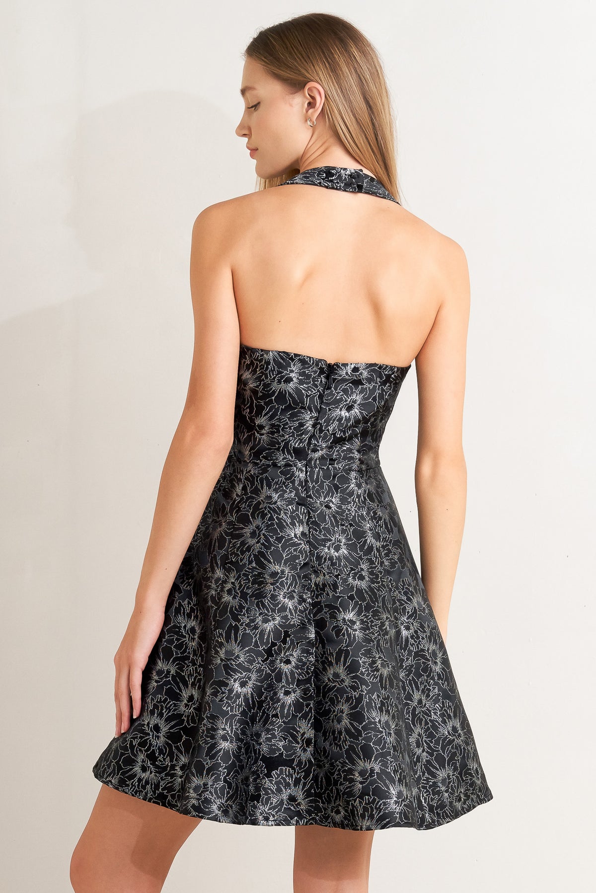 Cocktail Dresses Floral Print Short Homecoming Mini Cocktail Dress Flying Tomato FD1826 Black/Silver
