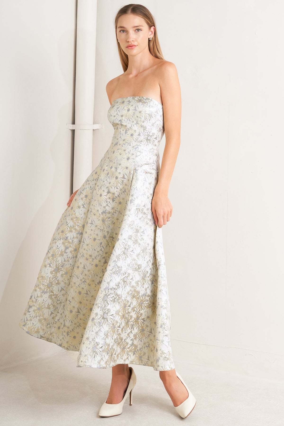 Cocktail Dresses A Line Short Floral Print Cocktail Tea Length Dress Flying Tomato FD1827 Cream/Gold