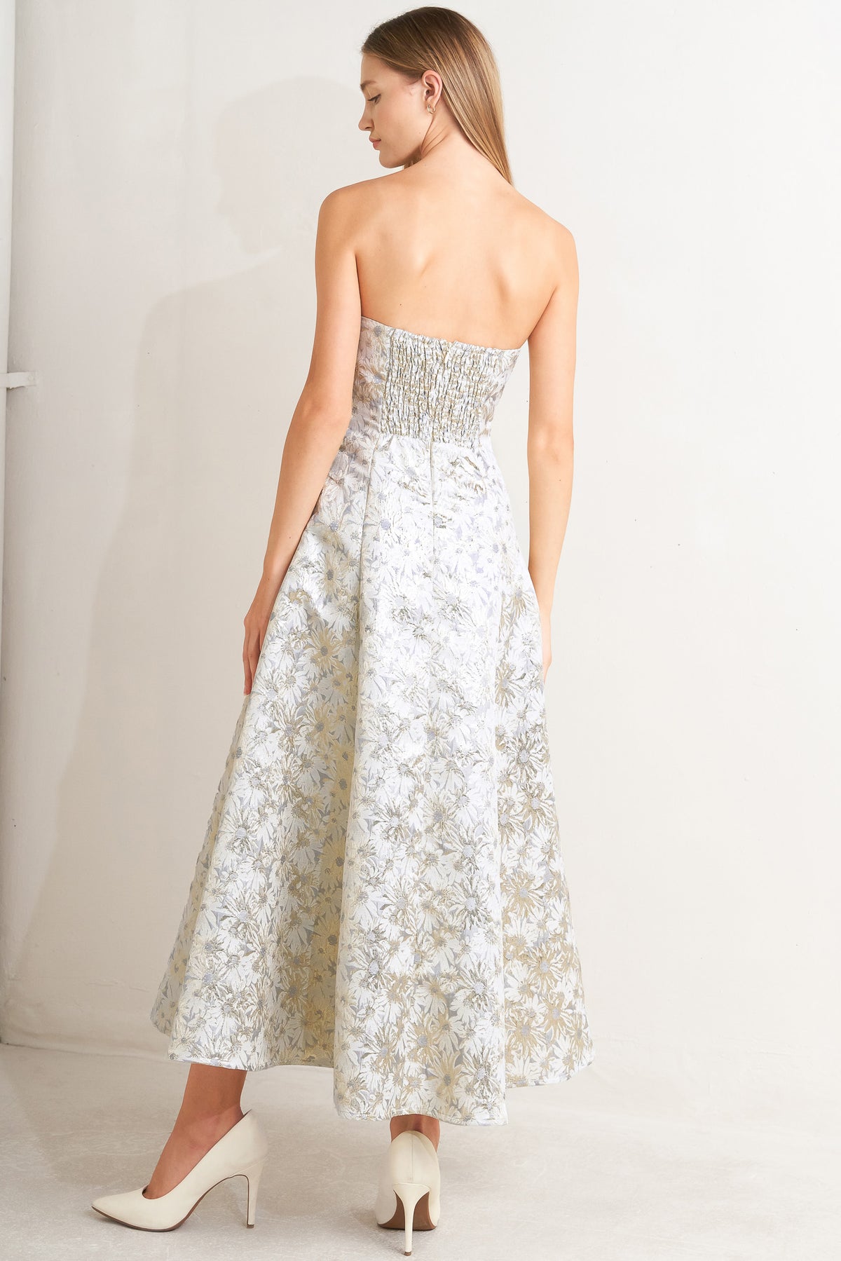 Cocktail Dresses A Line Short Floral Print Cocktail Tea Length Dress Flying Tomato FD1827 Cream/Gold