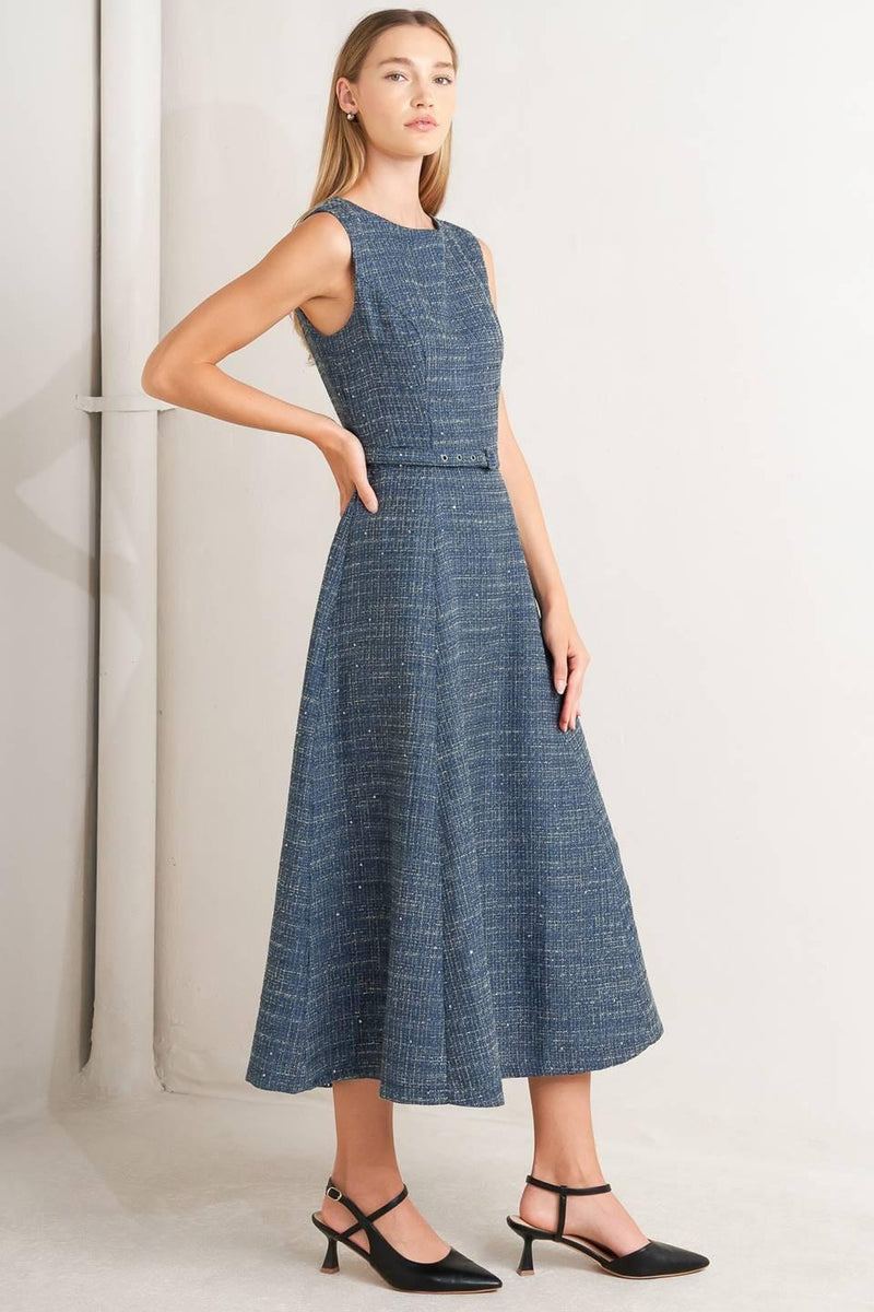 Bateau Midi Tweed Formal A-Line Dress Flying Tomato FD1836