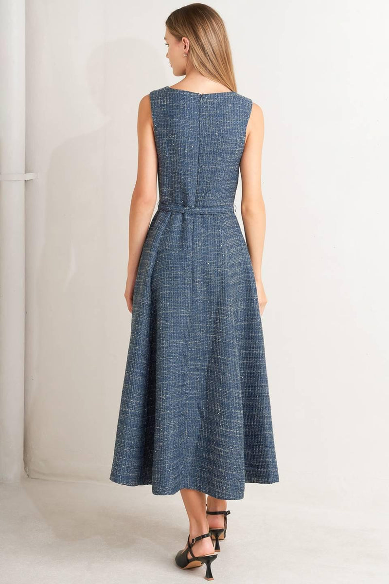 Bateau Midi Tweed Formal A-Line Dress Flying Tomato FD1836