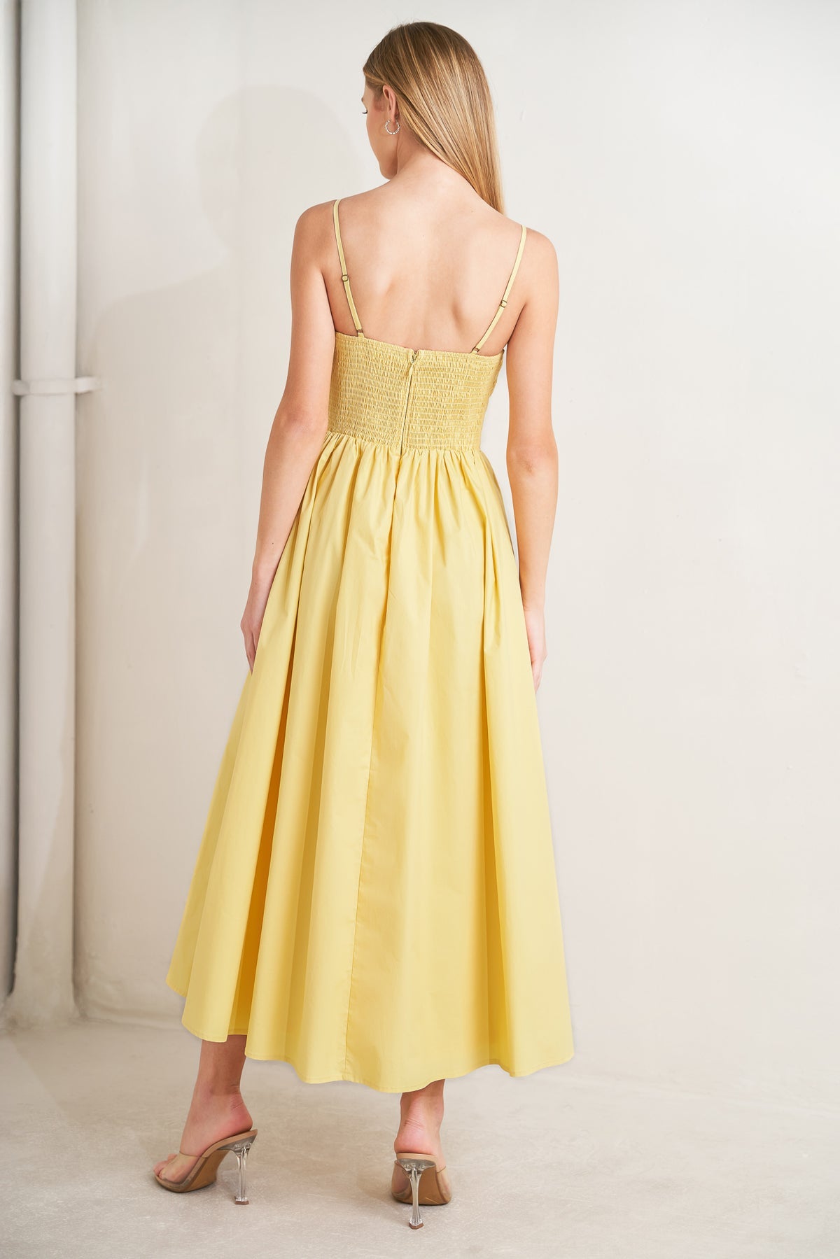 Olive Square Neck Midi Cotton Cocktail Dress with Ruched Bodice and Adjustable Straps Flying Tomato FD1861