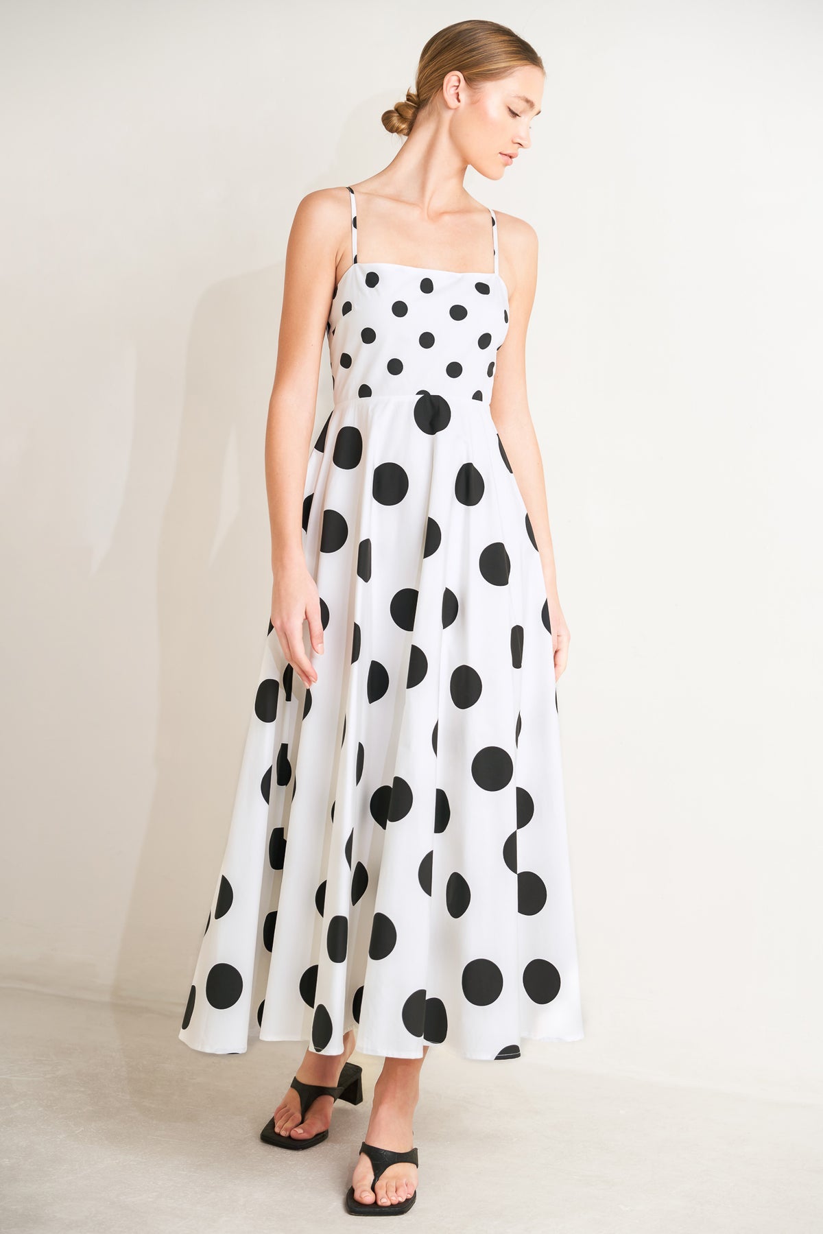 Square Neck Midi Woven Cocktail Dress Polka Dot A-Line Dress Flying Tomato FD1890