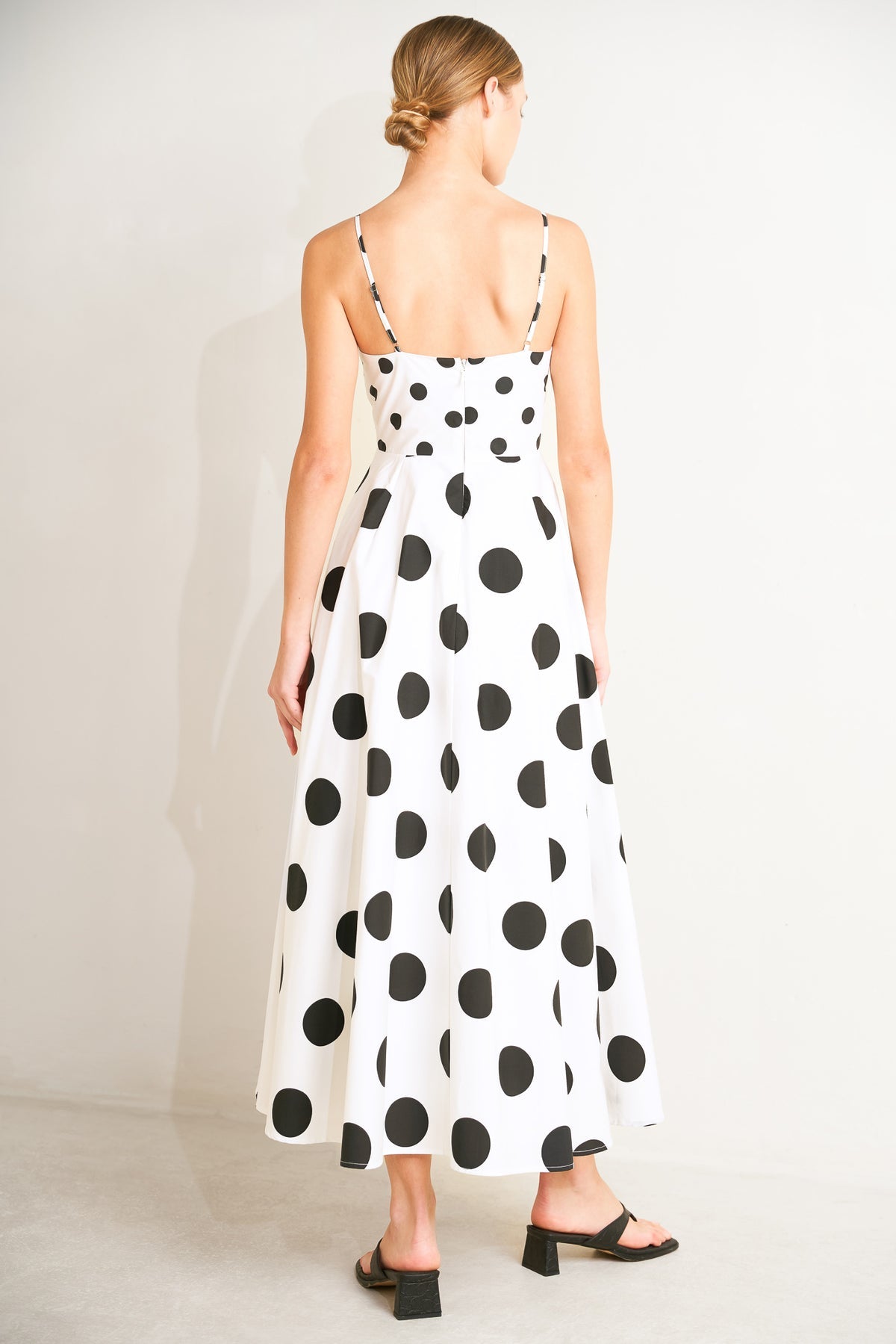 White/Black Square Neck Midi Woven Cocktail Dress Polka Dot A-Line Dress Flying Tomato FD1890