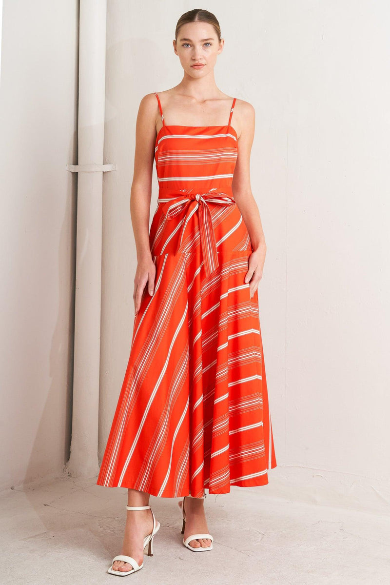 Square Neck Midi Crepe Wedding Guest A-Line Dress Flying Tomato FD1909
