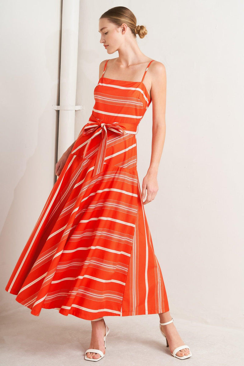 Square Neck Midi Crepe Wedding Guest A-Line Dress Flying Tomato FD1909