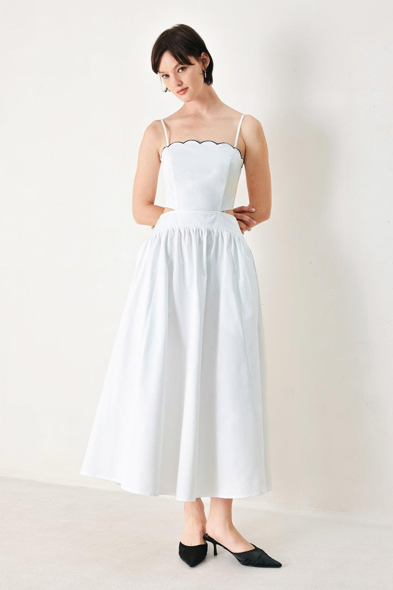 Square Neck Midi Crepe Formal A-Line Dress Flying Tomato FD1917
