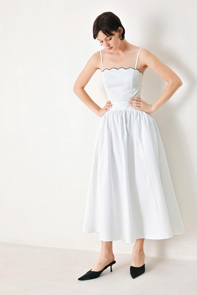 Square Neck Midi Crepe Formal A-Line Dress Flying Tomato FD1917