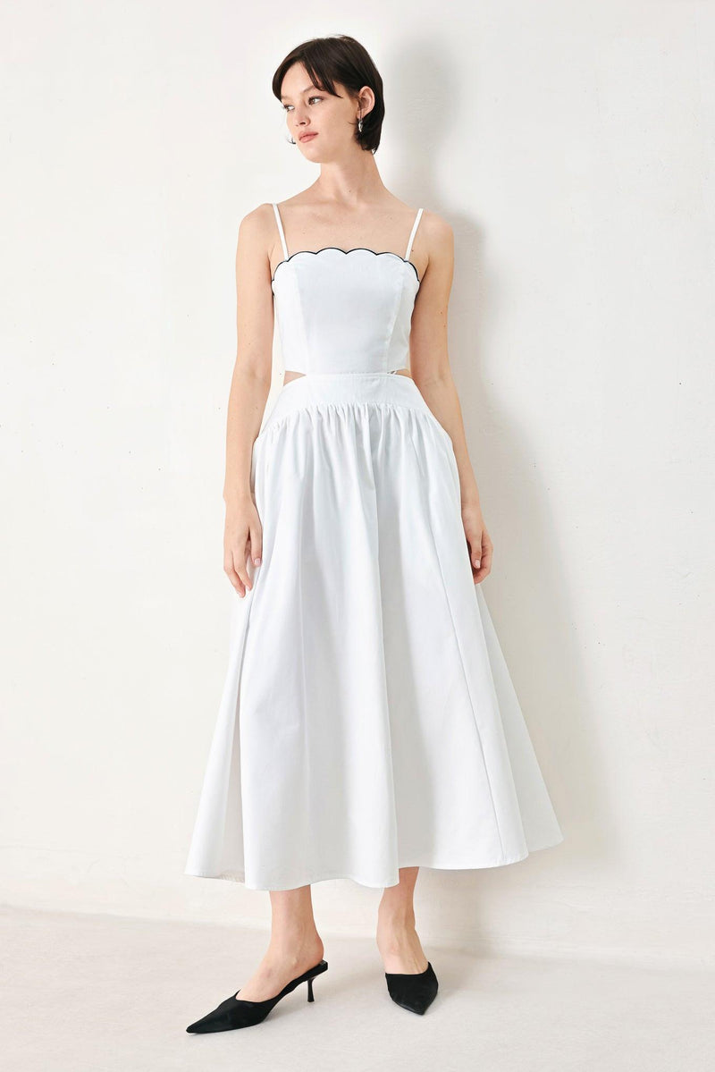 Square Neck Midi Crepe Formal A-Line Dress Flying Tomato FD1917
